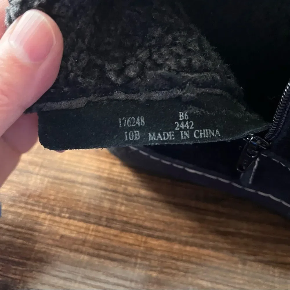 Lands' End Black Suede Fleece Lined Winter Ankle Boots with Zipper Size 10 B